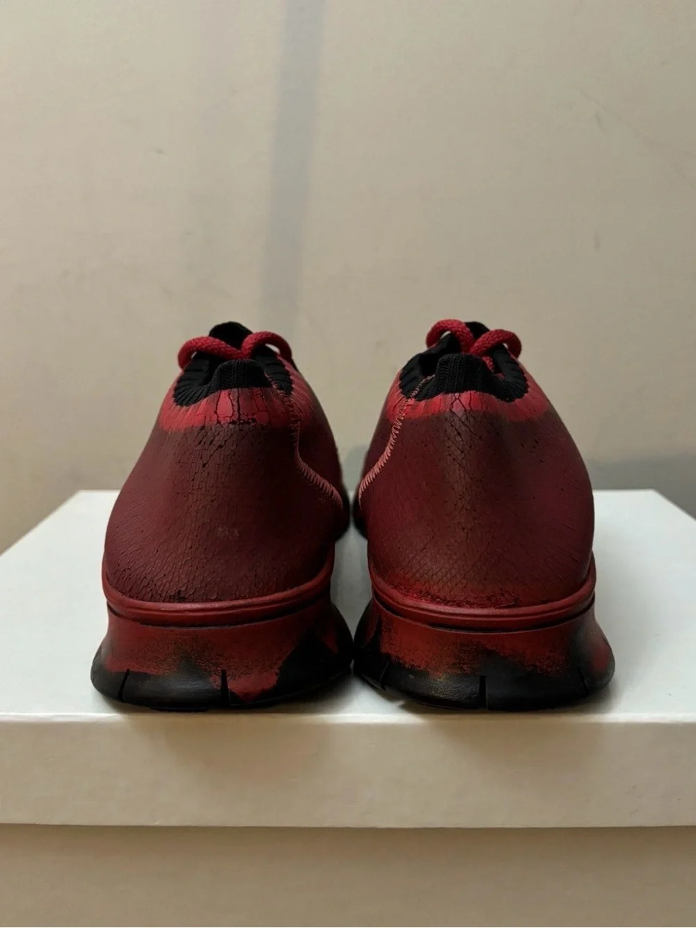 Maison Martin Margiela Cracked Paint Knit Trainer Red Black